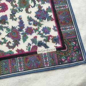 YVES SAINT LAURENT Scarf Floral Paisley Cotton Multicolor Vintage 18.5"